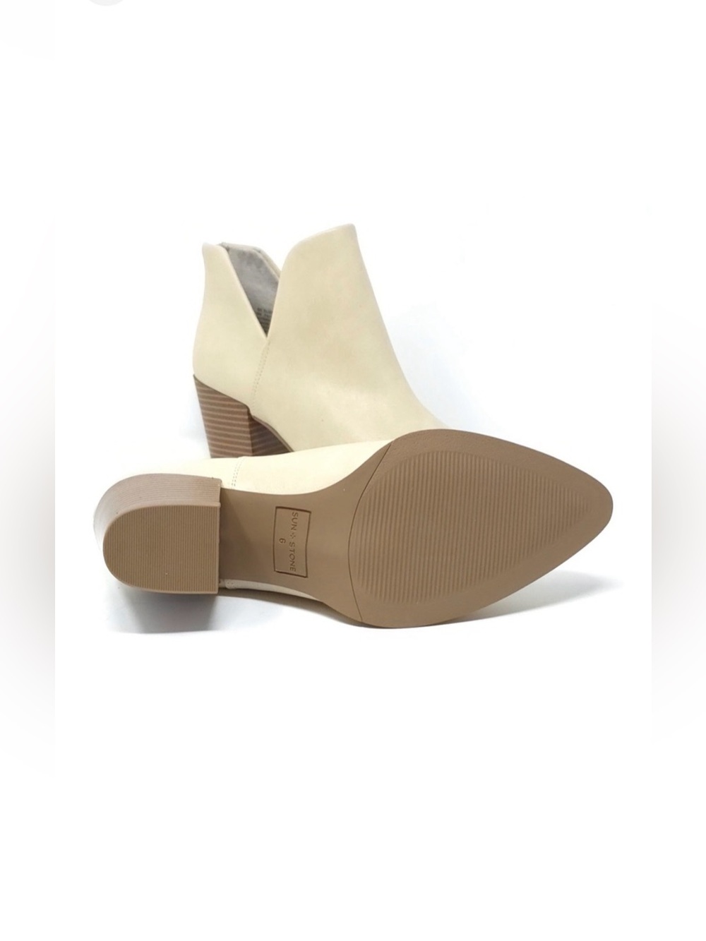 New Sun + Stone Eliza Ecru Faux Leather Almond Toe Ankle Boots Women’s 8M - Picture 9 of 11